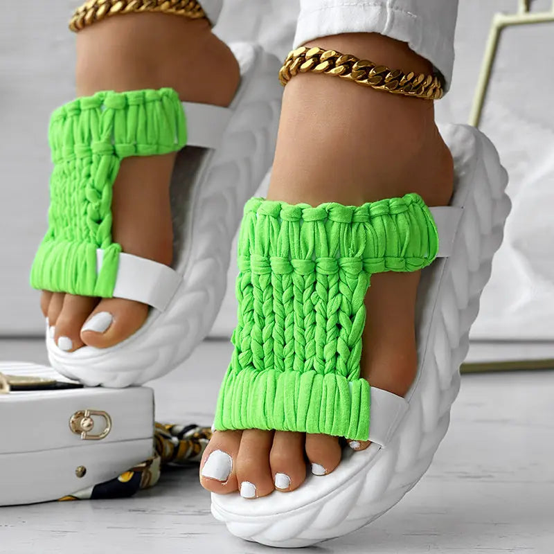 Platform Sandals Summer Braided Knit Hollow Open Toe Slipper Sandals - Anklet Not Included Meifu Market