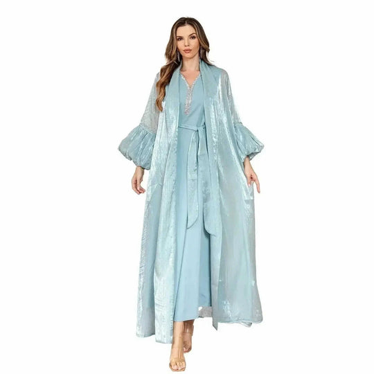 elegant two-piece dress set | premium chiffon fabric | floor-length abaya dress | ultrasonic cleaning