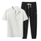 cotton linen blend fabric | short sleeve suit set | breathable summer suit | ultrasonic cleaning