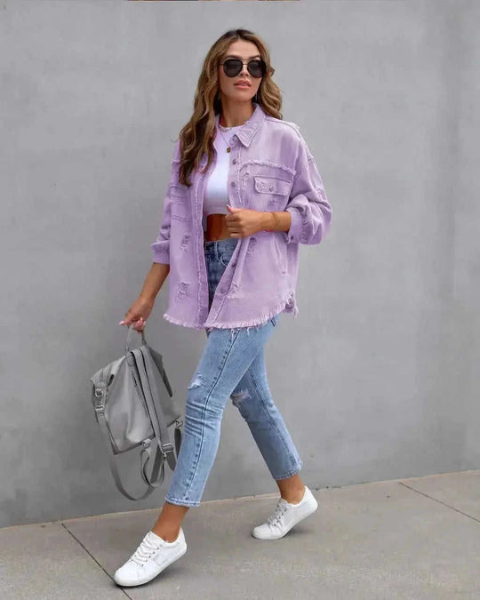 distressed denim jacket | ripped jean shirt | oversized shirt jacket | ultrasonic cleaning