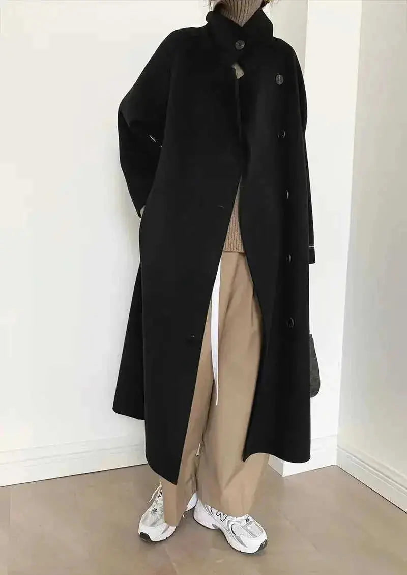 double-sided cashmere coat | long turtleneck cardigan | reversible cashmere coat | energy saving