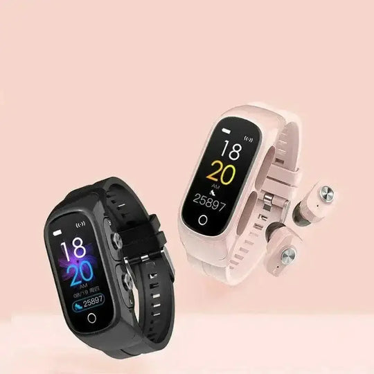 wireless earbuds integrated | stainless steel case | ip68 waterproof fitness tracker | energy saving