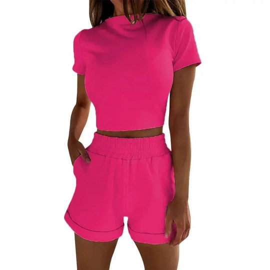 high waist crop shorts set | casual short sleeve top | summer fashion outfit | ultrasonic cleaning