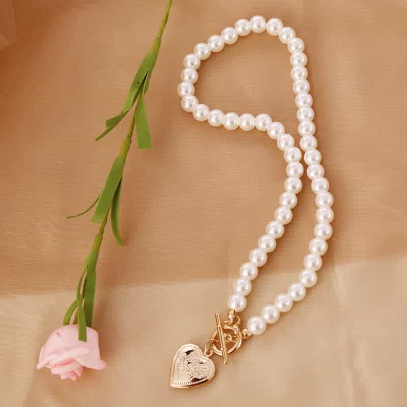 Love pearl retro necklace women