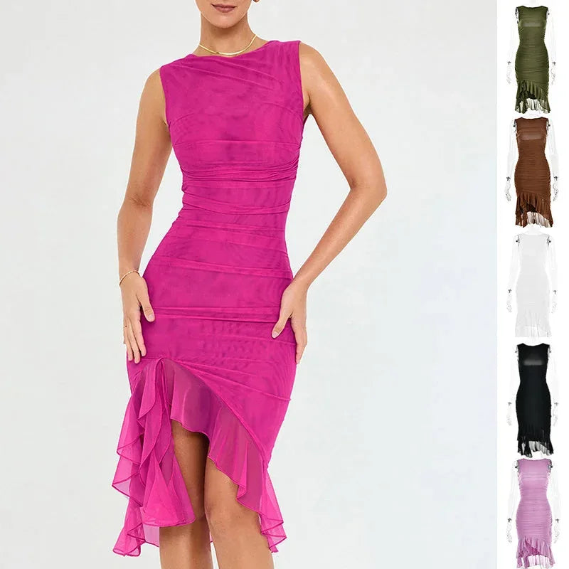 stretchable jersey fabric | slim fit midi dress | breathable summer dress | energy saving