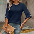 Women's Crew Neck Half Sleeve Shirts Waffle Knit Loose Blouse Solid Color Tops Meifu Market