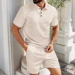 Matching Polo Set — Men's Jacquard Two-Piece Summer Outfit