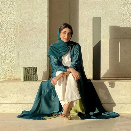 chiffon abaya dress | long sleeve color block robe | lightweight chiffon fabric | ultrasonic cleaning