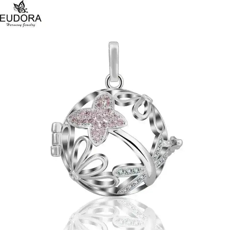 pink crystal locket necklace | 18mm pregnancy bola necklace | sterling silver maternity jewelry | energy saving