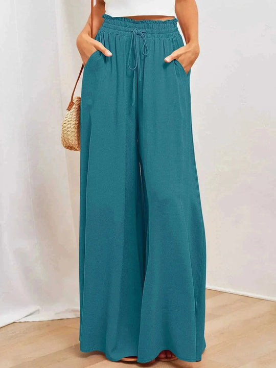 high-waisted wide leg pants | soft cotton blend fabric | elastic waistband sweatpants | ultrasonic cleaning
