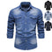 Men's Long-sleeved Denim Shirt Casual Solid Button Slim Tops Clothing L - front view 0