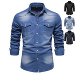 Men's Long Sleeve Denim Shirt Slim Fit Button-Up