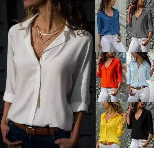 Long sleeve ladies lapel button shirt Meifu Market