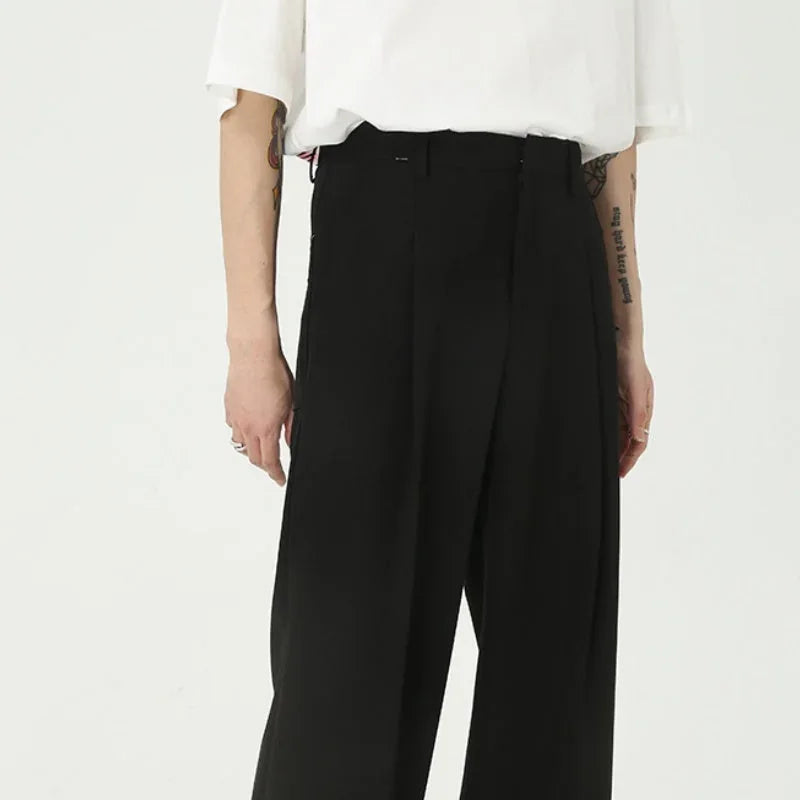 straight-leg suit pants | mid-waist trousers for men | wrinkle-resistant fabric | ultrasonic cleaning