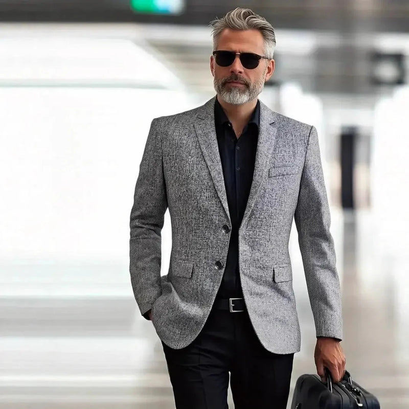 lightweight wool blend fabric | single-breasted blazer jacket | slim fit coat | energy saving