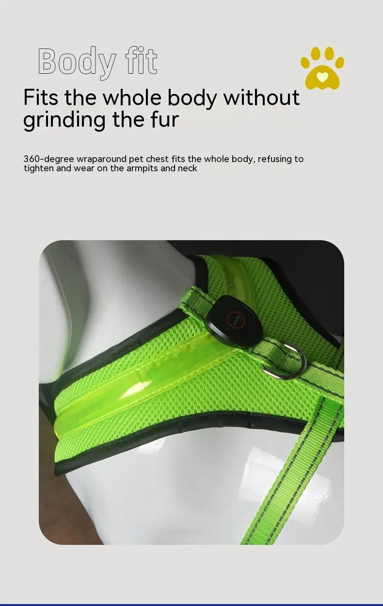 LED Luminous Dog Harness Led USB Charging Dog Chest Strap Vest Pet Safety Reflective Harness Pet Vest For Puppy Large Dog Pet Products Meifu Market