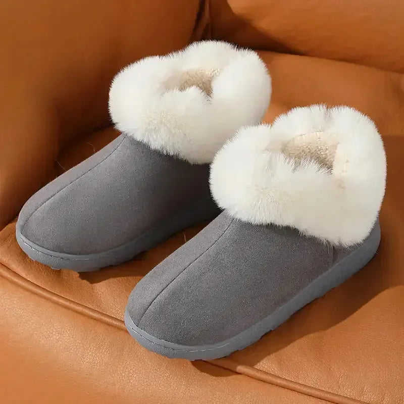 Winter Platform Slippers - Warm Cotton House Shoes with Heel Bag for Couples Meifu Market