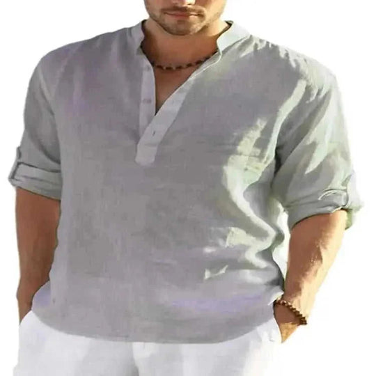 cotton linen blend fabric | loose fit long sleeve shirt | mens casual solid color shirt | ultrasonic cleaning