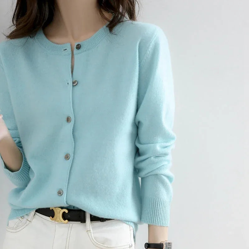 Women's Knitted Cardigan Sweater - Solid Color Loose Fit Button Front Coat Meifu Market