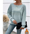 Solid Striped Batwing Sleeves T-shirt Fashion Casual Pullover Round Neck Long Sleeve Top Spring And Autumn Women's Clothing Meifu Market