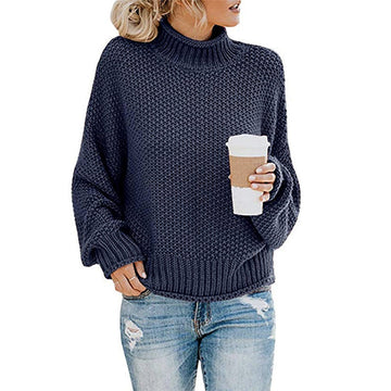 Solid Turtleneck Pullover Sweater Winter Fashion Casual Knitted Long-Sleeved Top Women's Clothing Meifu Market