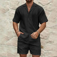 mens summer tracksuit set | loose fit casual two piece outfit | lapel button shirt and shorts set | energy saving