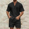 mens summer tracksuit set | loose fit casual two piece outfit | lapel button shirt and shorts set | energy saving