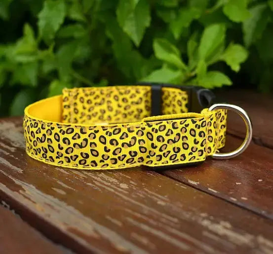 LED Dog Collar Safety Adjustable Nylon Leopard Pet Collar Meifu Market