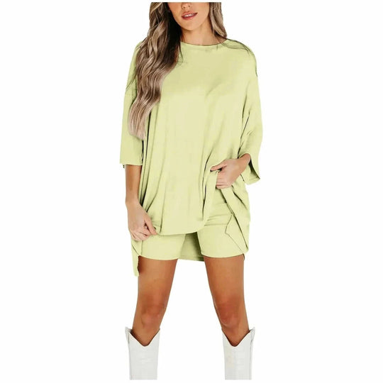summer knit suit set | breathable cotton blend fabric | casual two-piece outfit | energy saving