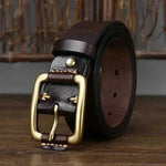 Men's Simple Fashion First Layer Cowhide Retro Brass Buckle Belt