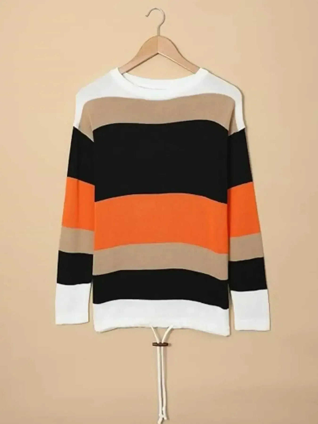 2025 Novel And Cute Style Round Neck Striped Women's Fashion Clothing Color Blocked Hoodie Autumn Sweater Women's Clothing - Meifu Market