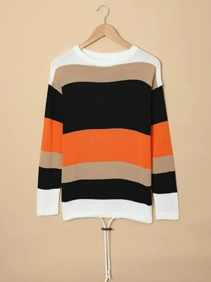 2025 Novel And Cute Style Round Neck Striped Women's Fashion Clothing Color Blocked Hoodie Autumn Sweater Women's Clothing Meifu Market