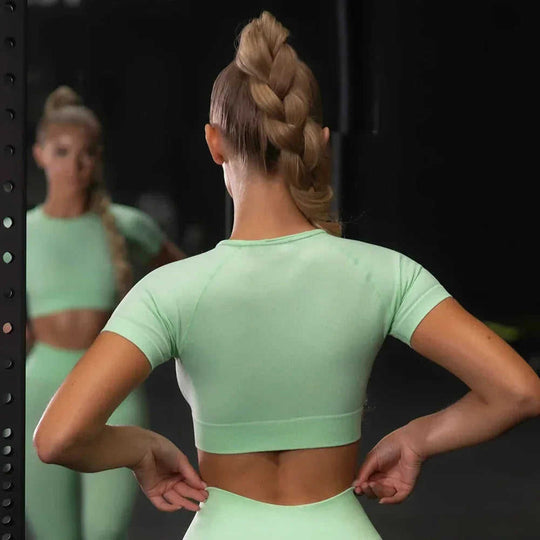 Seamless Yoga Sport Set Fitness Women Running Leggings Short Sleeve Tops Meifu Market