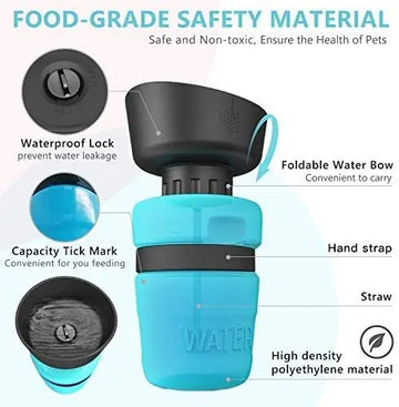 Dog Water Bottle - Foldable Travel Dispenser Portable 520ml