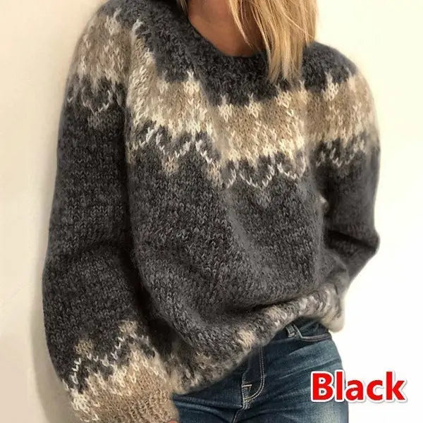 Casual Pullover Jacquard Sweater Autumn And Winter Fashion Ethnic Style Knitted Tops Women's Clothing Meifu Market