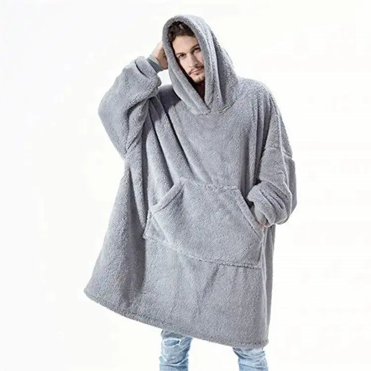 Hoodie Sweatshirt With Big Pocket Tops Sweater Comfortable Loose Double-Sided Fleece Thicker Wearable Blanket Meifu Market
