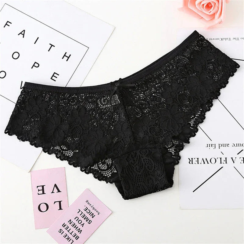 Underpants Women's Low-Waist Lace Sexy Hot Full Transparent Girl's Seamless Briefs Cover Buttocks Big Size Meifu Market