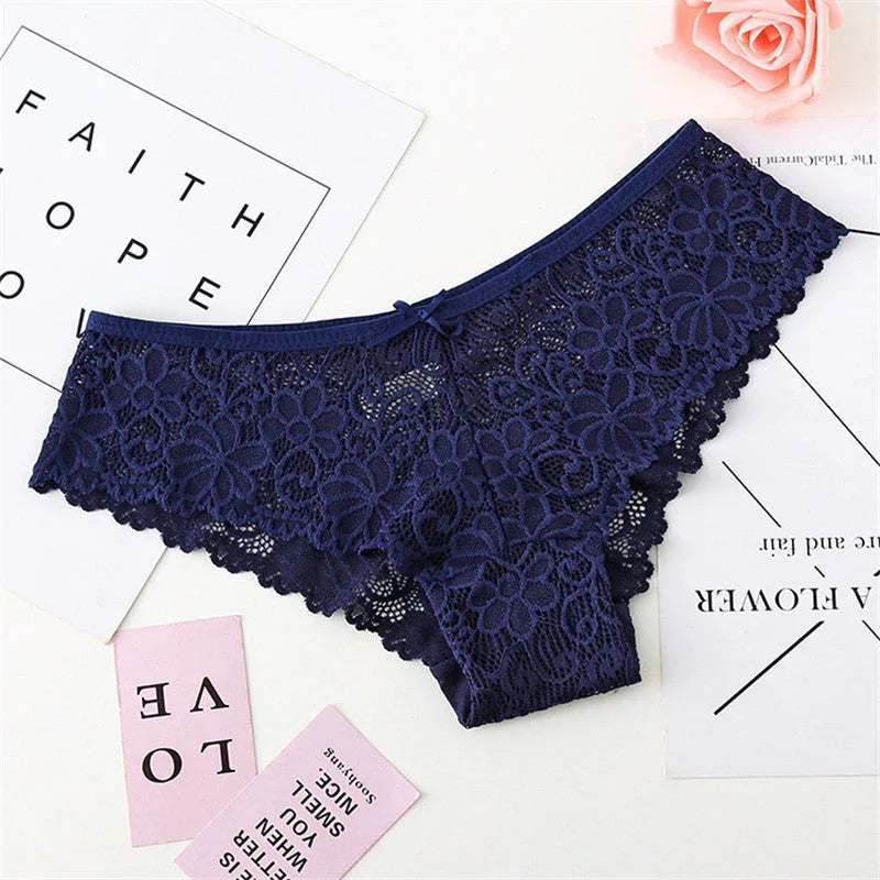 Underpants Women's Low-Waist Lace Sexy Hot Full Transparent Girl's Seamless Briefs Cover Buttocks Big Size Meifu Market