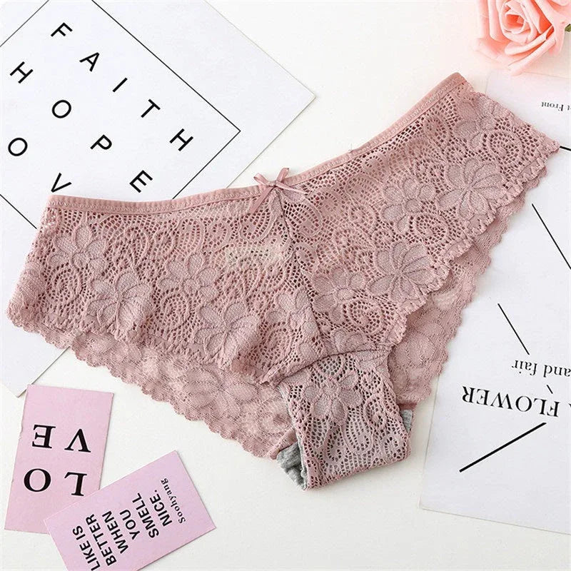 Underpants Women's Low-Waist Lace Sexy Hot Full Transparent Girl's Seamless Briefs Cover Buttocks Big Size Meifu Market