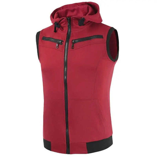 Men Camouflage Jacket Vest Casual Hooded Zip Sleeveless Tops L - reverse side showing construction