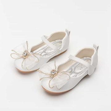 Spring New Girls' Single Shoes Cute Bow Rhinestone Soft Sole Flat Shoes 