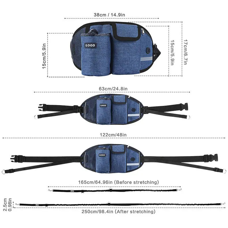 Dog Training Leash Waist Bag Hands-Free Outdoor Pet Running Walking Leash Portable Dog Food Water Cup Storage Bags Meifu Market