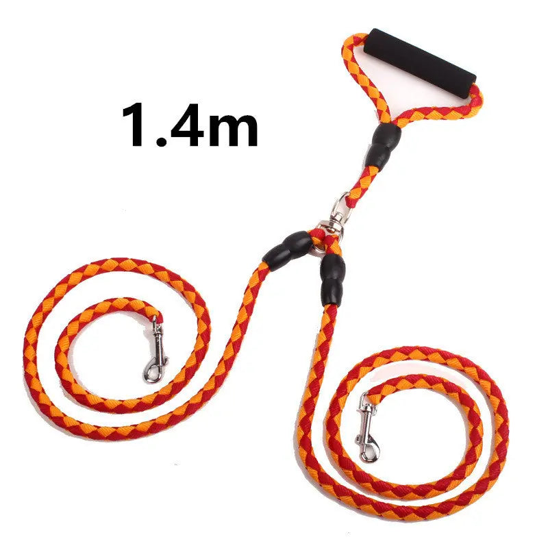 Double-Ended Traction Rope For Walking The Dog Hand-Double-Ended Traction Rope One Plus Two Leash Collar Pet Supplies Dog Collar Meifu Market