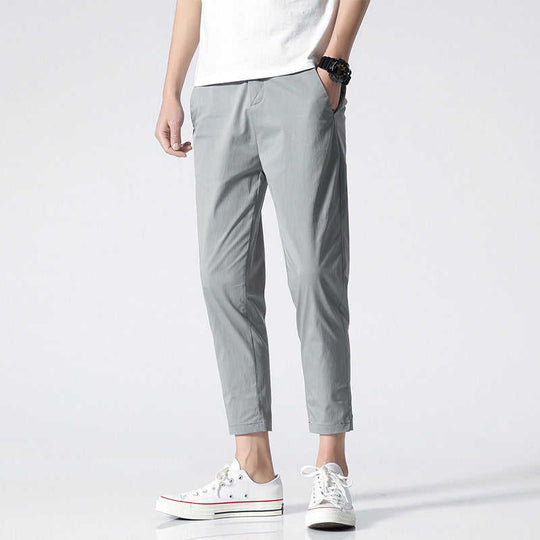 Men's Cotton Tapered Cropped Chinos | Slim Ankle Pants Street Style - Meifu Market