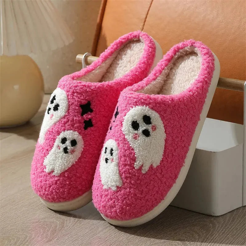 plush ghost slippers | non-slip indoor house shoes | cartoon halloween footwear | ultrasonic cleaning