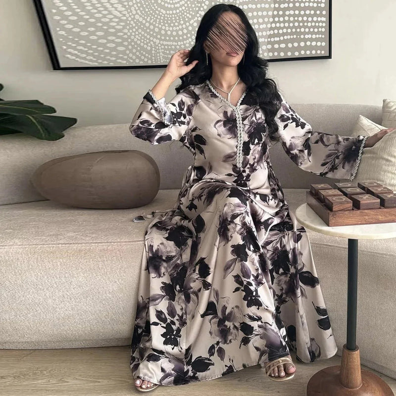 dubai printed kaftan | premium cotton fabric | long sleeve robe | ultrasonic cleaning