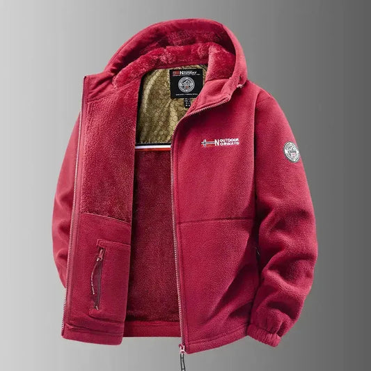 Men's Loose Casual Hooded And Velvet Printed Jacket