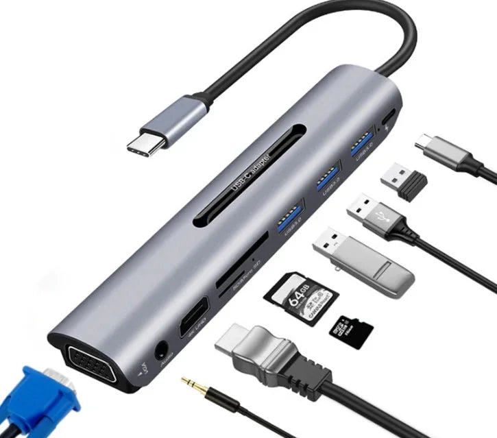 usb c docking station 9 in 1 | type c hub with hdmi and vga | aluminum alloy construction | ultrasonic cleaning