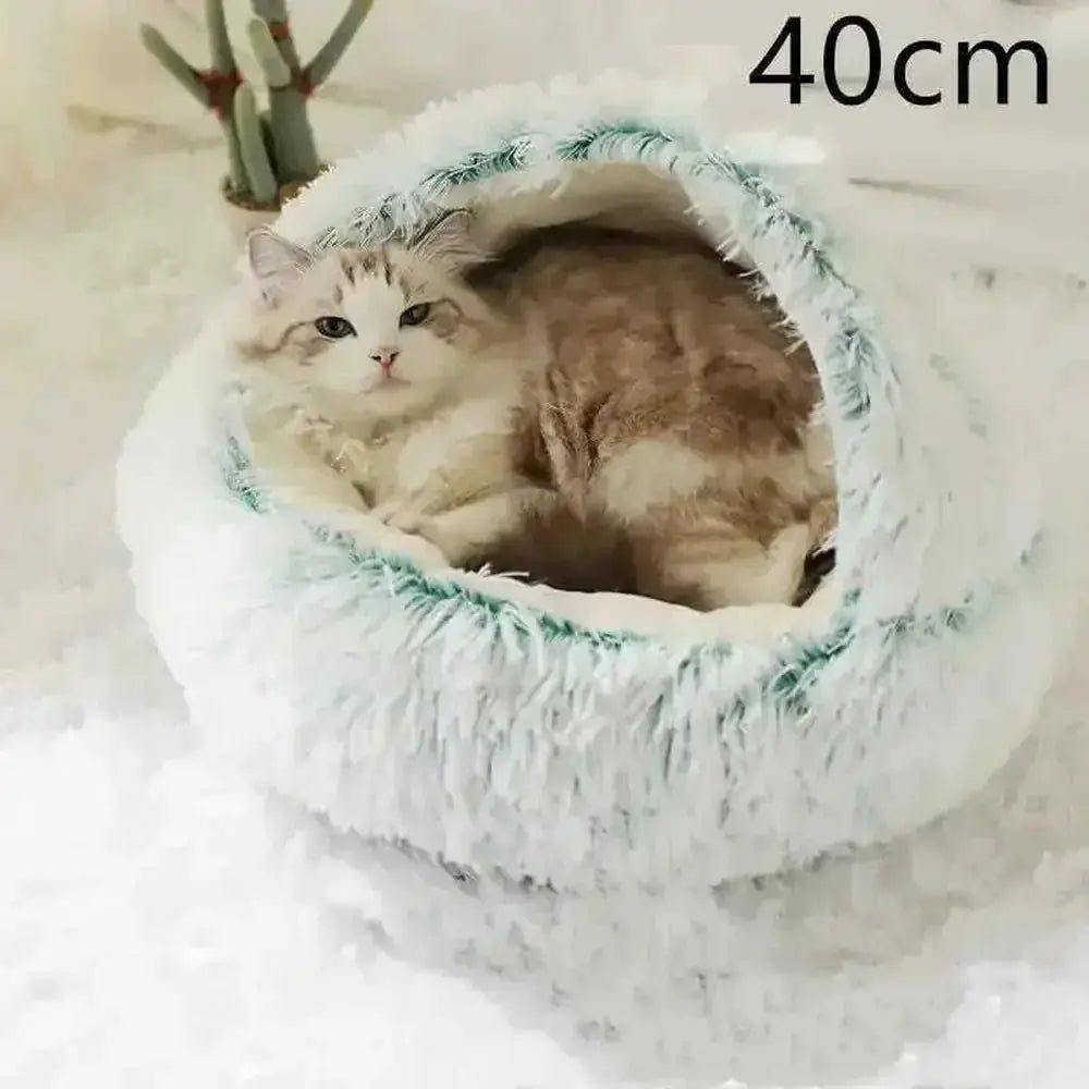 2-in-1 Dog & Cat Bed - Round Plush Warm Winter Pet House - view 11 (material: fleece, cotton | pattern: check | season:...
