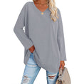 Solid Color Loose Drop Shoulder Sleeve V Neck Long Sleeve Blouse Meifu Market